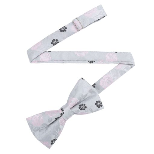 Silver & Pink Floral Rose Pre-Tied Thistle Bow Tie