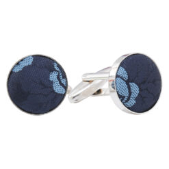 Blue Floral Rose Silver Plated Cufflinks