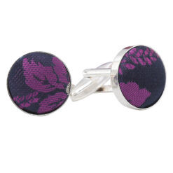 Blue Floral Rose Silver Plated Cufflinks