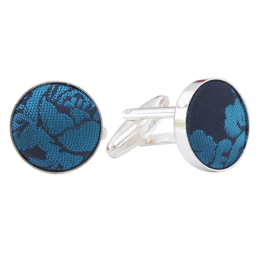 Blue Floral Rose Silver Plated Cufflinks