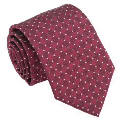 Burgundy & White Geometric Pin Dot Modern Classic Tie