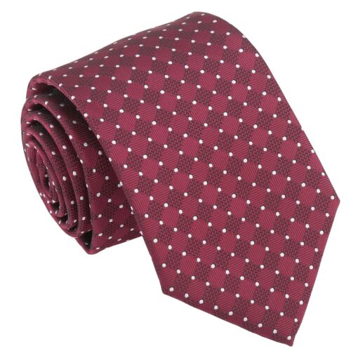 Burgundy & White Geometric Pin Dot Tie