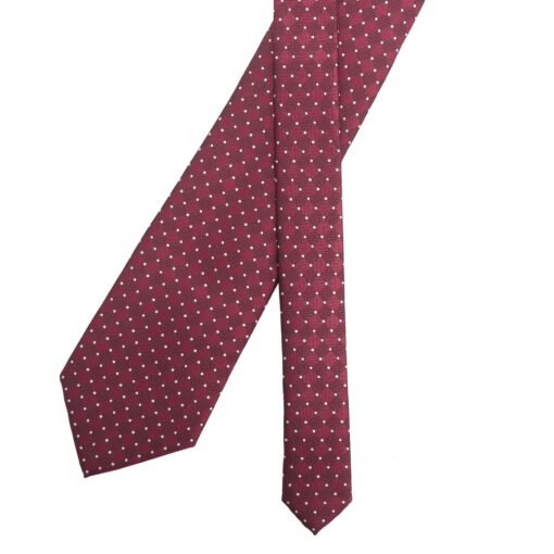 Burgundy & White Geometric Pin Dot Modern Classic Tie