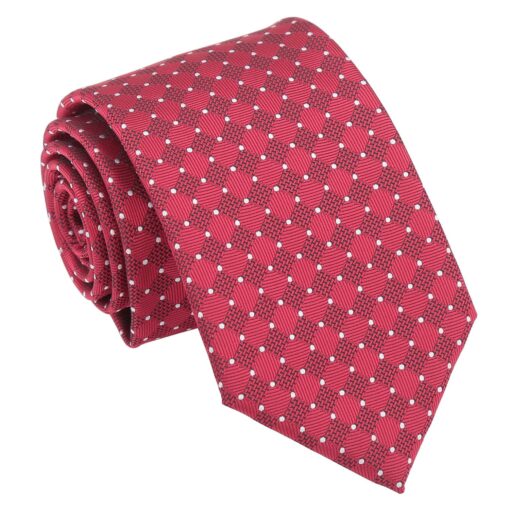 Red & White Geometric Pin Dot Modern Classic Tie