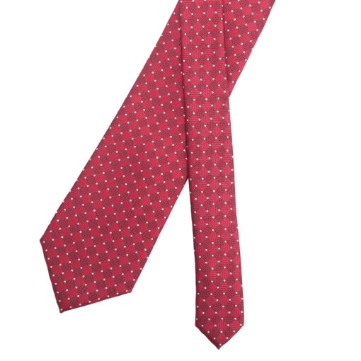 Red & White Geometric Pin Dot Modern Classic Tie