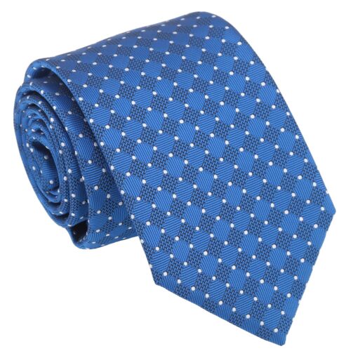 Royal Blue & White Geometric Pin Dot Tie