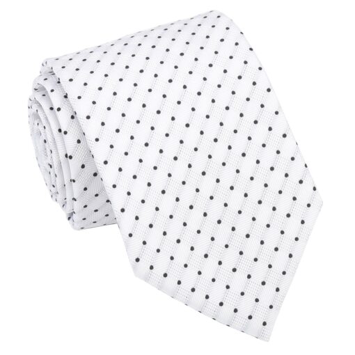 White & Black Geometric Pin Dot Tie