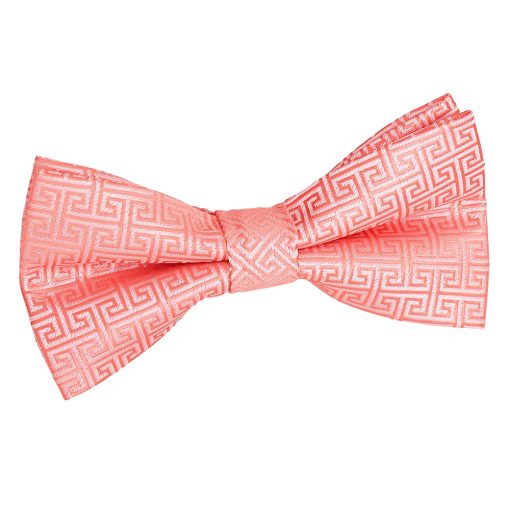 Coral Greek Key Patterned Pre-Tied Thistle Bow Tie