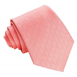 Coral Greek Key Patterned Tie