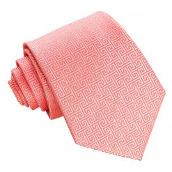 Coral Greek Key Patterned Classic Tie