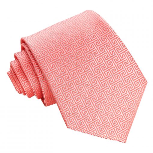 Coral Greek Key Patterned Tie