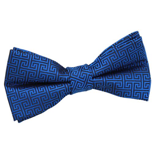 Royal Blue Greek Key Patterned Pre-Tied Thistle Bow Tie