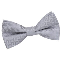 Silver Greek Key Patterned Pre-Tied Bow Tie
