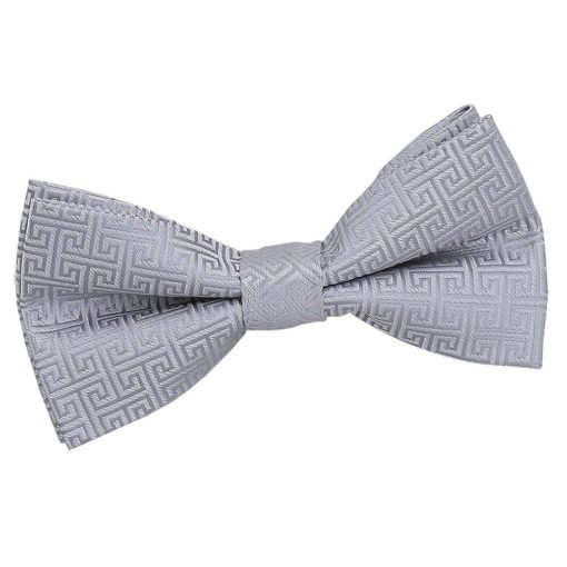 Silver Greek Key Patterned Pre-Tied Thistle Bow Tie