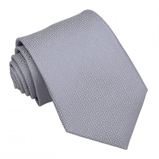 Silver Greek Key Patterned Classic Tie