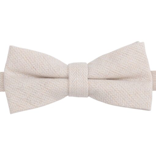 Beige Herringbone Pre-Tied Bow Tie