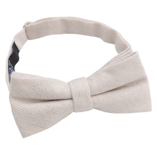 Beige Herringbone Pre-Tied Bow Tie