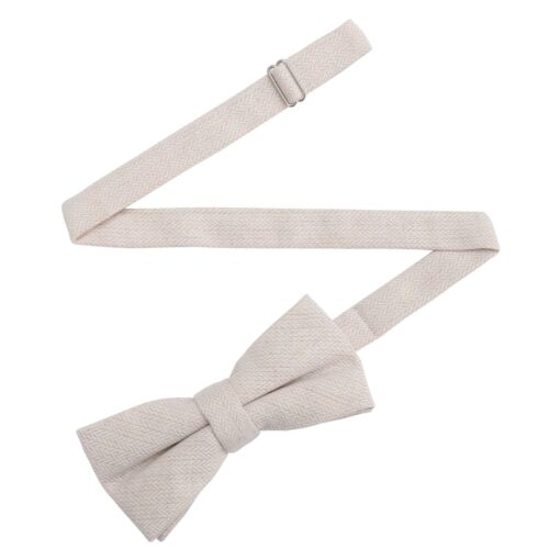 Beige Herringbone Pre-Tied Bow Tie