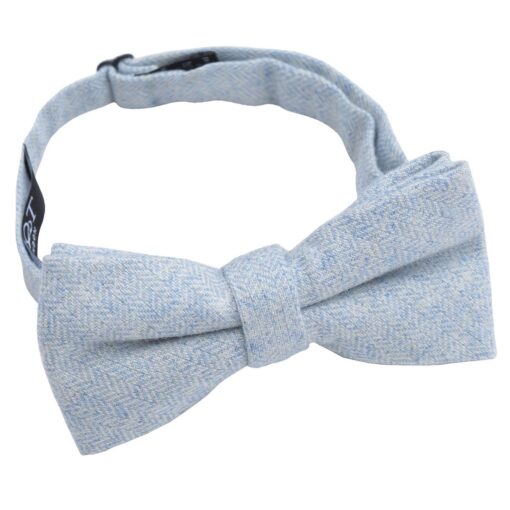 Light Blue Herringbone Pre-Tied Bow Tie