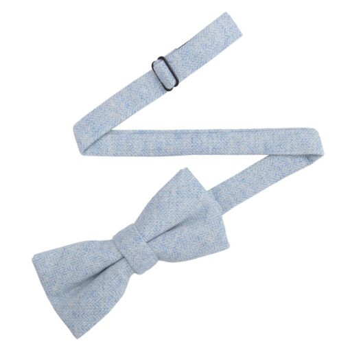 Light Blue Herringbone Pre-Tied Bow Tie