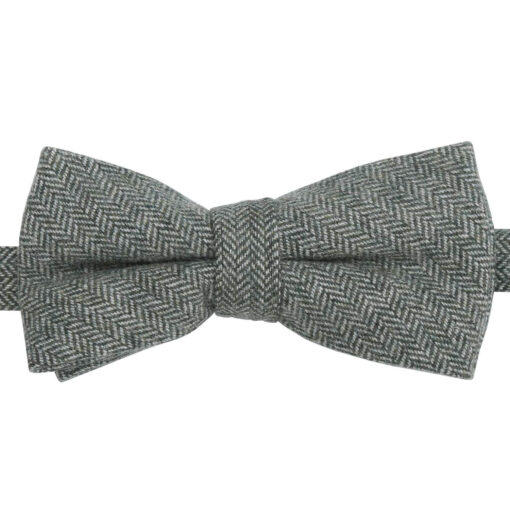 Olive Green Herringbone Pre-Tied Bow Tie