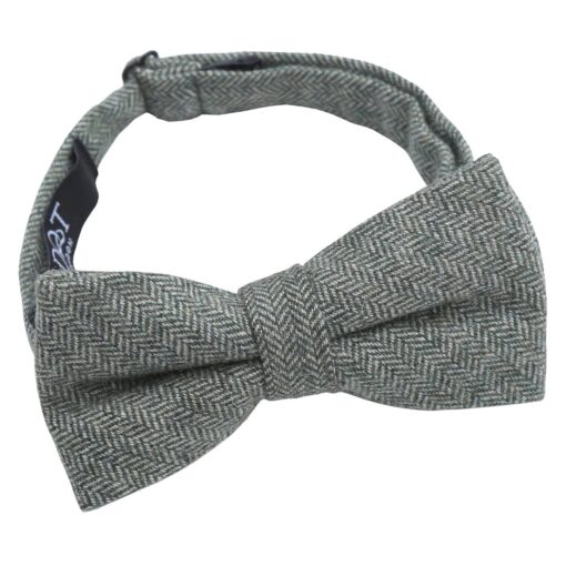 Olive Green Herringbone Pre-Tied Thistle Bow Tie