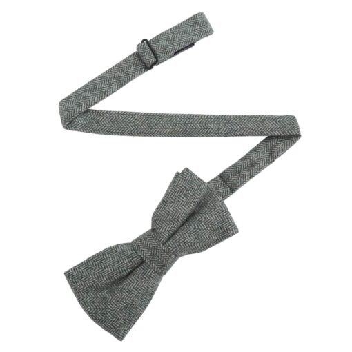 Olive Green Herringbone Pre-Tied Thistle Bow Tie