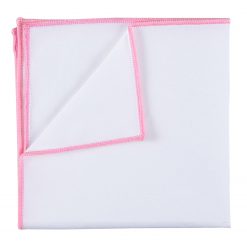 White Cotton Pocket Square With Baby Pink Trim