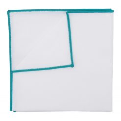 White Cotton Pocket Square With Teal Trim