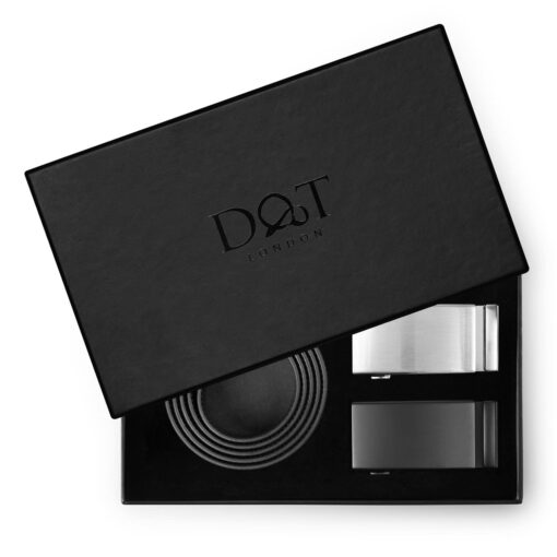 Black Grainy Leather Auto Belt Gift Box Set