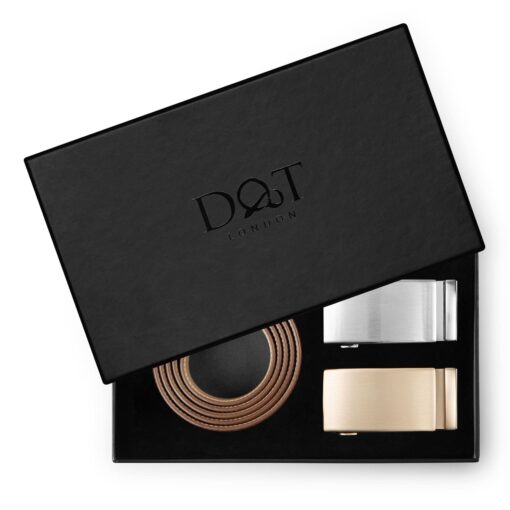 Brown Smooth Leather Auto Belt Gift Box Set