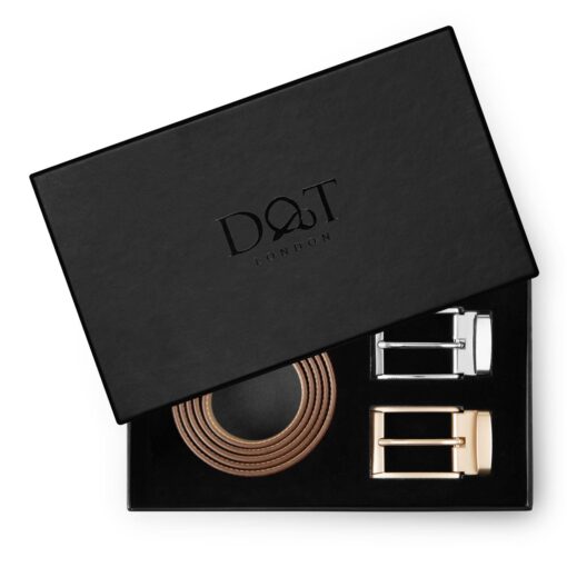 Brown Smooth Leather Belt Gift Box Set