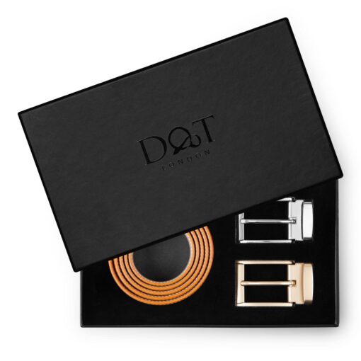 Tan Smooth Leather Belt Gift Box Set