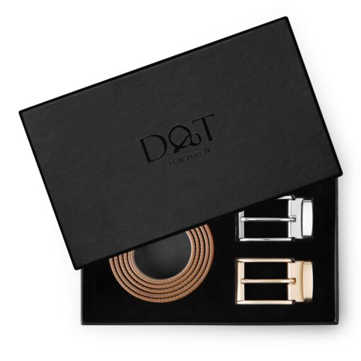 Cordovan Brown Smooth Leather Belt Gift Box Set