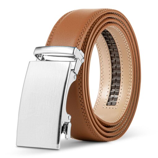 Cognac Brown Smooth Leather Auto Belt Gift Box Set
