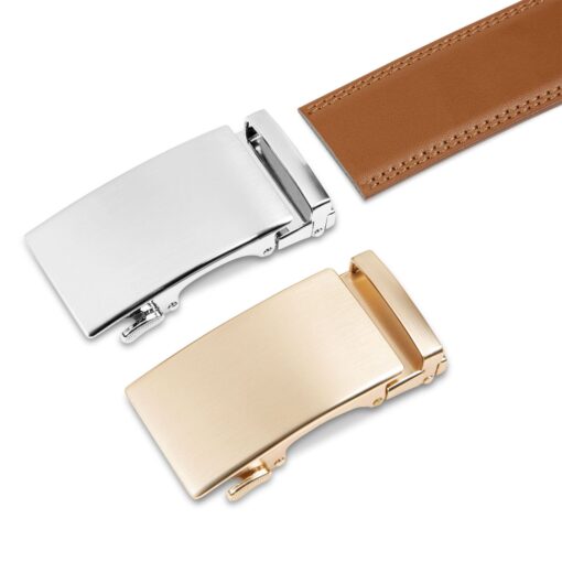Cognac Brown Smooth Leather Auto Belt Gift Box Set