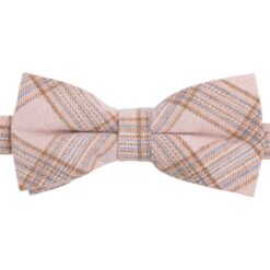 Warm Beige Madras Check Pre-Tied Bow Tie
