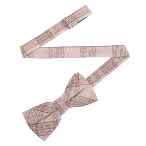 Warm Beige Madras Check Pre-Tied Bow Tie