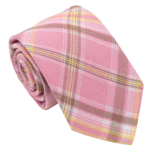 Dusty Rose Madras Plaid Modern Classic Tie