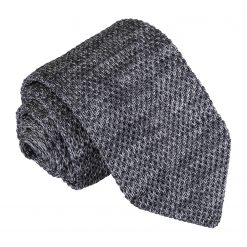 Grey Melange Plain Speckled Knitted Skinny Tie