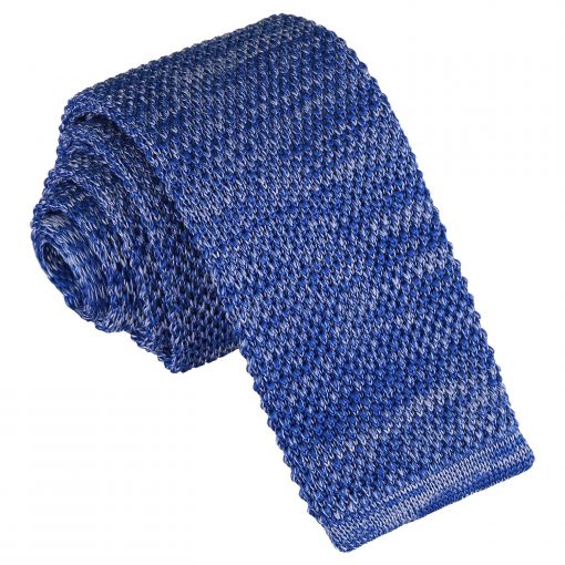 Royal Blue Melange Plain Speckled Knitted Skinny Tie