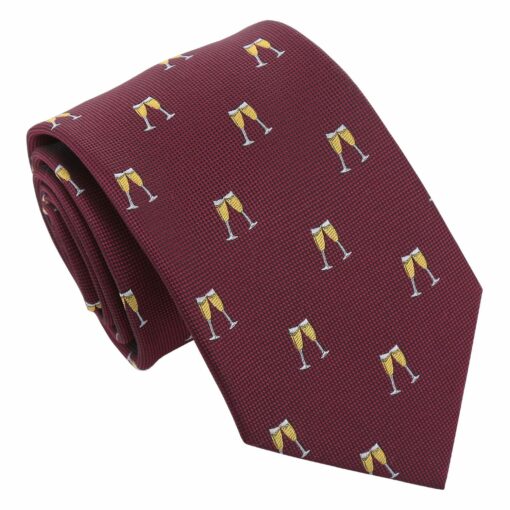 Burgundy Champagne Glass Emoji Embroidered Tie