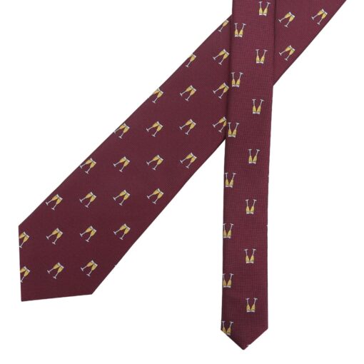 Burgundy Champagne Glass Emoji Embroidered Tie