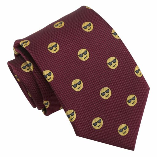 Burgundy Champagne Glass Emoji Embroidered Tie