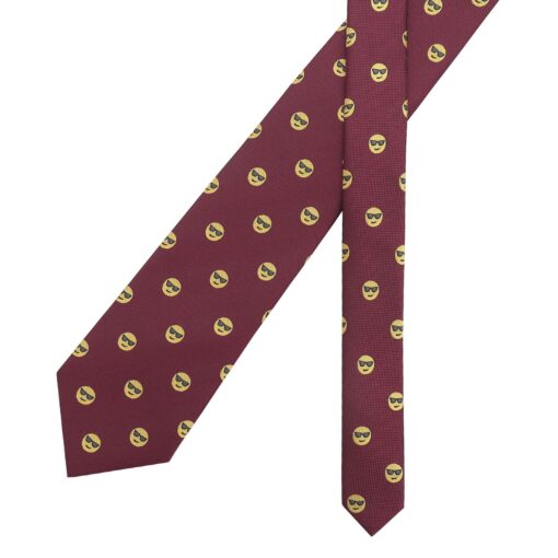 Burgundy Champagne Glass Emoji Embroidered Tie