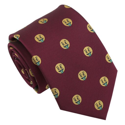 Burgundy Champagne Glass Emoji Embroidered Tie