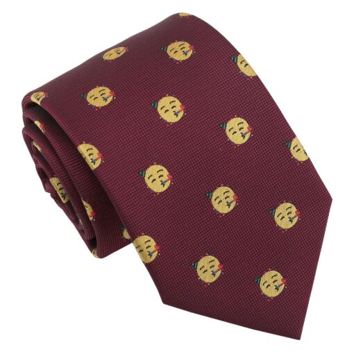 Burgundy Champagne Glass Emoji Embroidered Tie