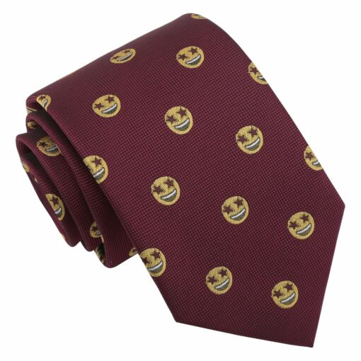 Burgundy Champagne Glass Emoji Embroidered Tie