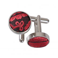 Black & Red Paisley Silver Plated Cufflinks