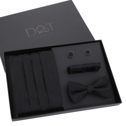Black & Silver Paisley Bohemian Bow Tie 4pc Gift Box Set